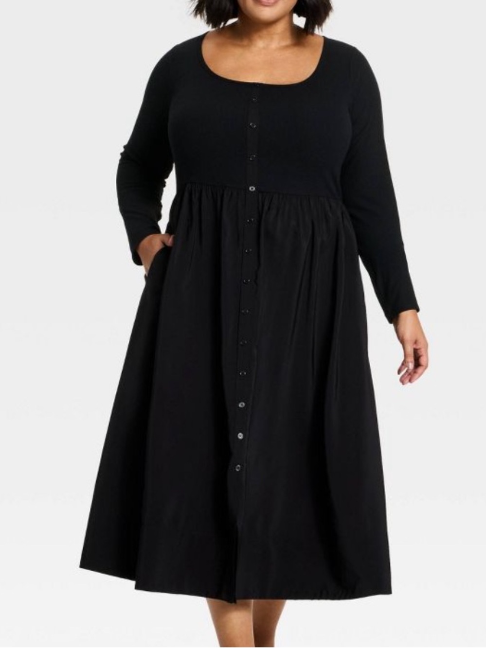 Women's Long Sleeve Button-Front Maxi Dress - Ava & Viv Black